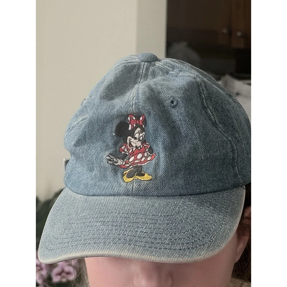 Vtg Disney World Denim Minnie Mouse Hat Strapback Cap‎ Embroidered